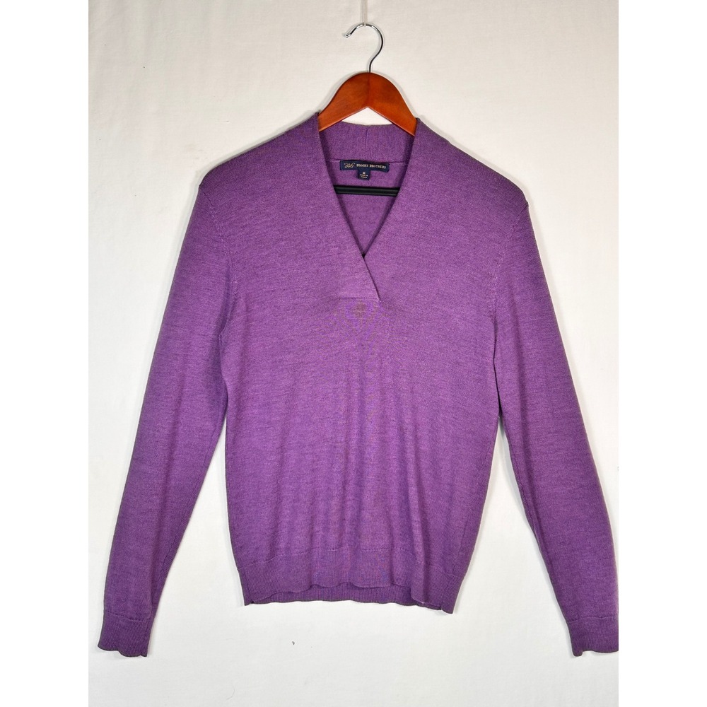 Brooks Brothers 346 Womens Purple 100% Merino Wool V-Neck Sweater Sz M Classic